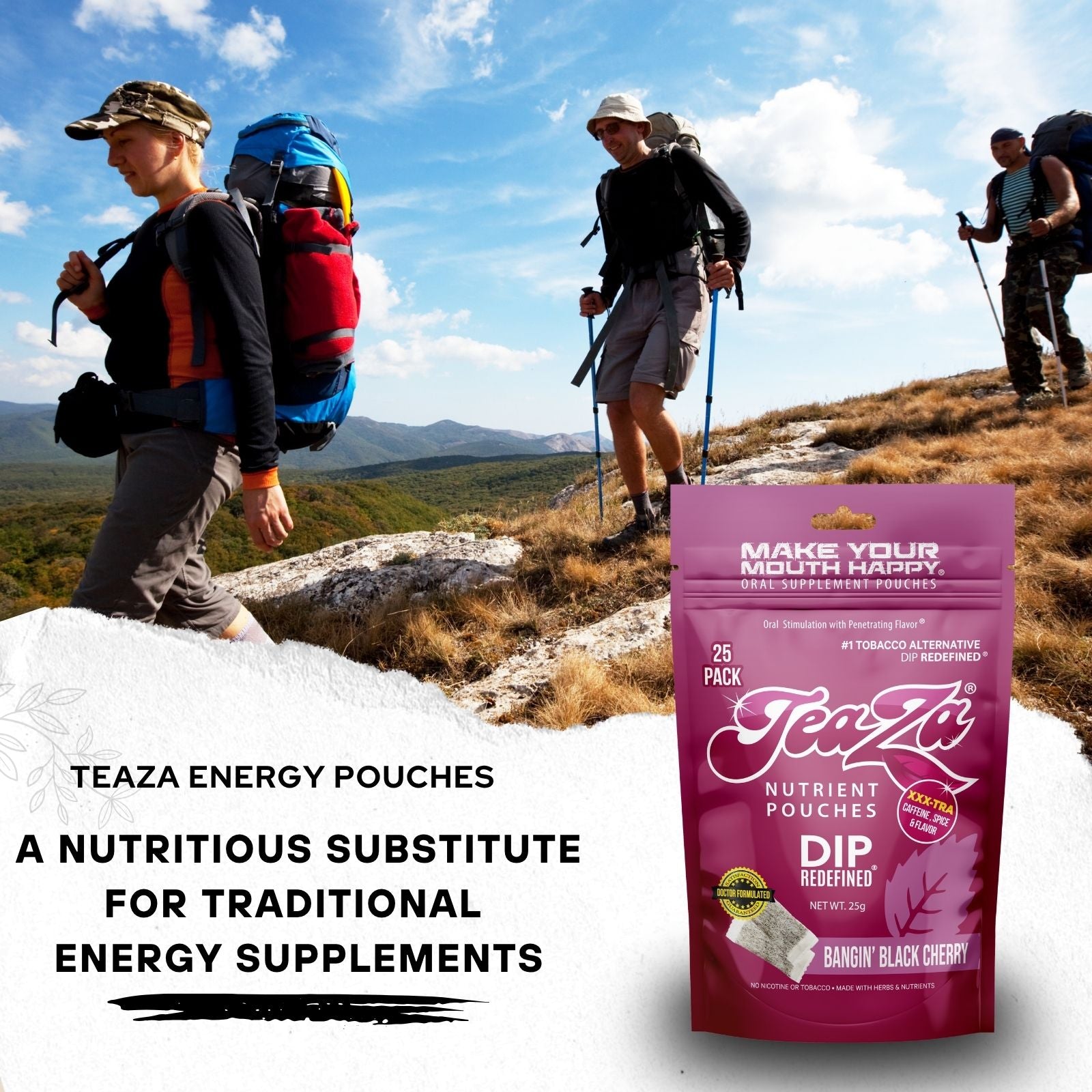 TeaZa Bangin' Black Cherry Energy – Nicotine-Free Herbal Pouches