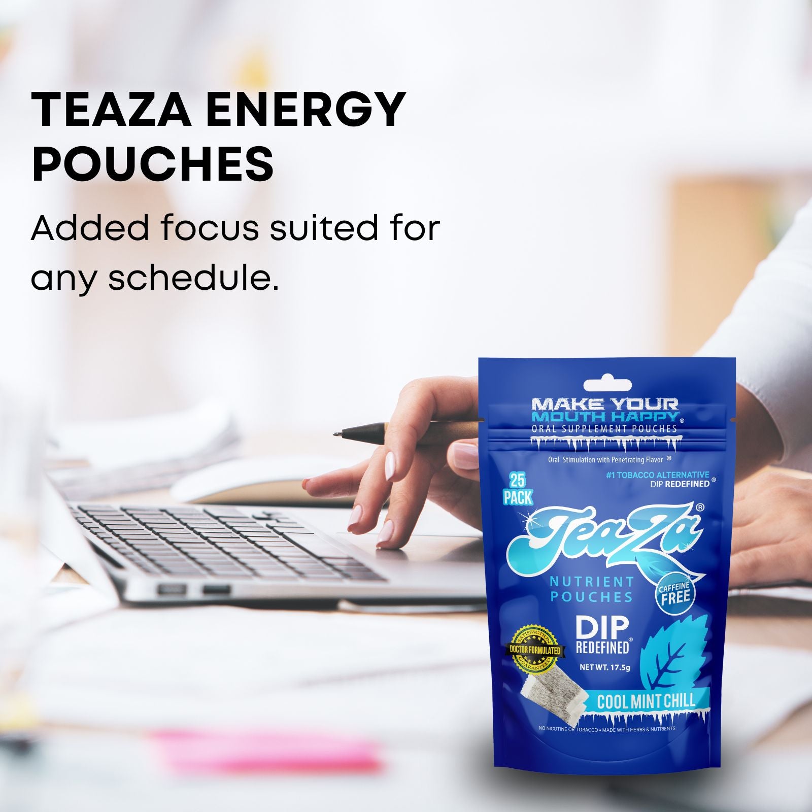 TeaZa® Cool Mint Chill – Nicotine-Free Herbal Pouches, 25 Count