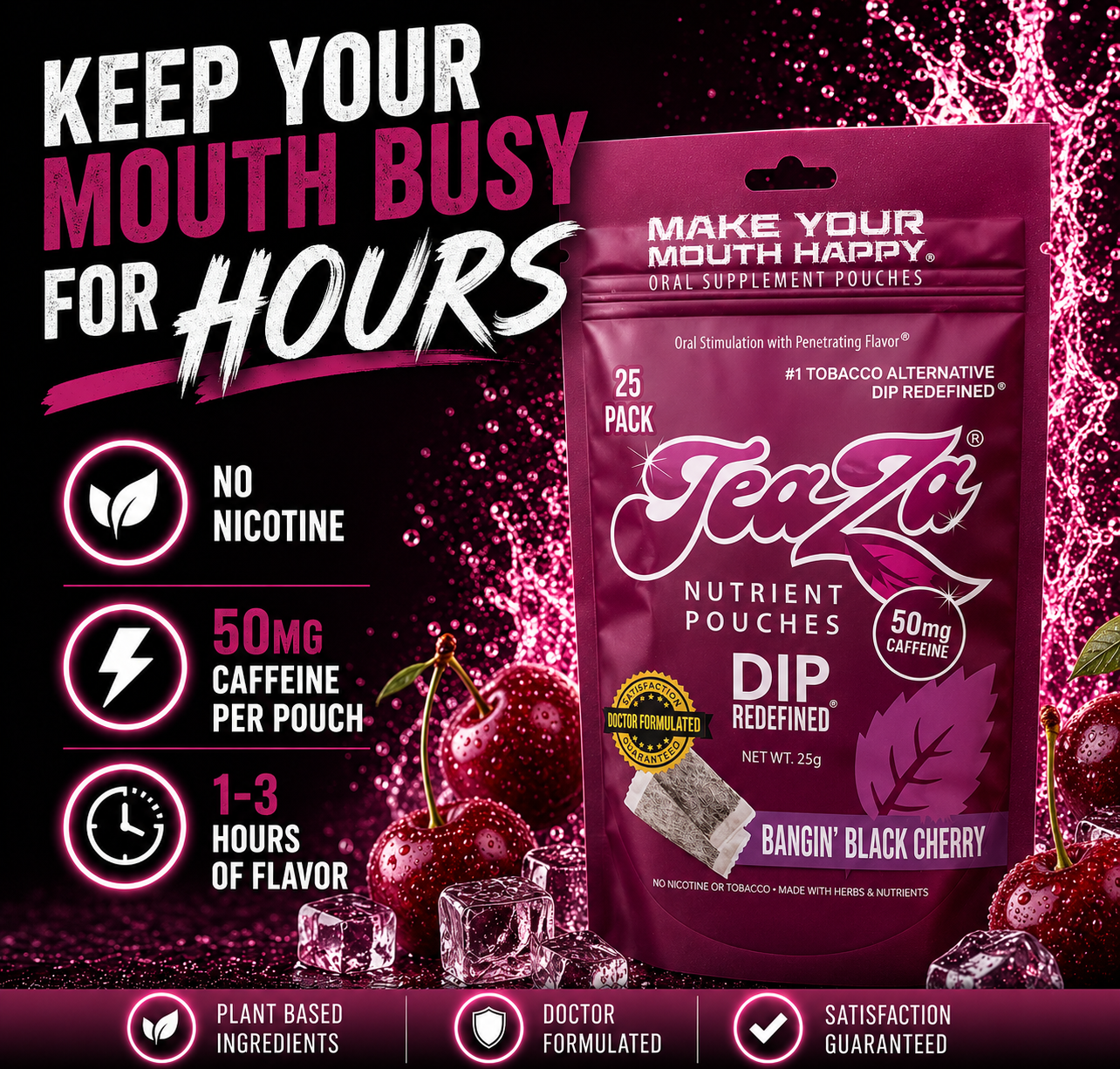TeaZa Bangin' Black Cherry Energy – Nicotine-Free Herbal Pouches