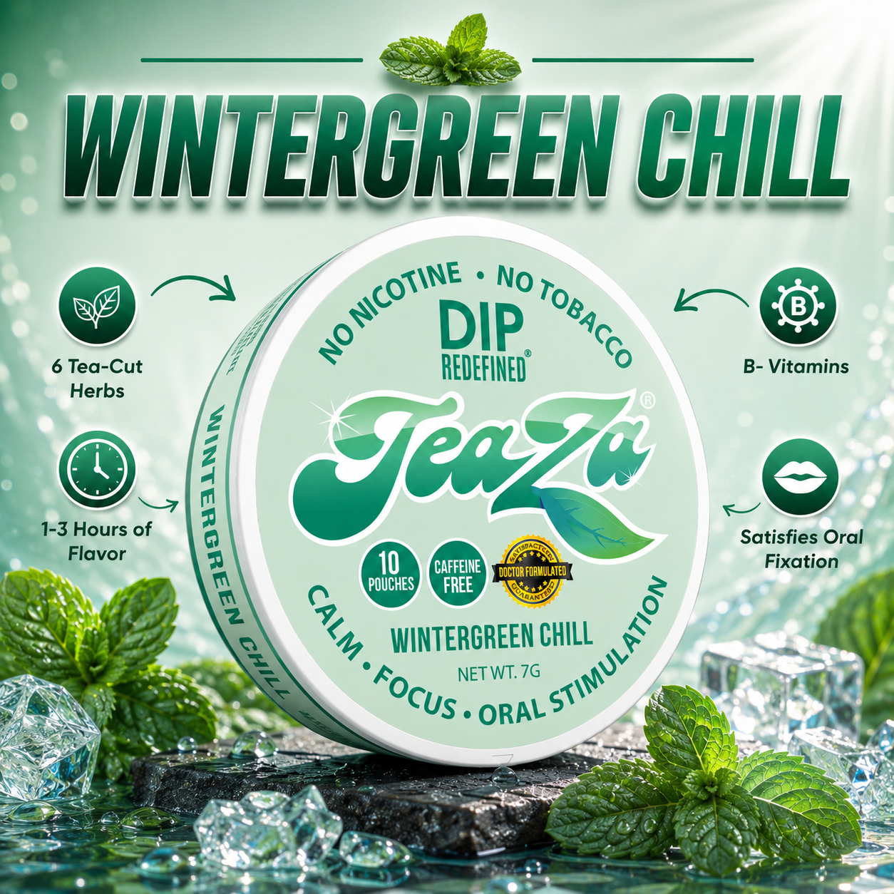 TeaZa® Wintergreen Chill – Nicotine-Free Herbal Pouches - Teaza Energy