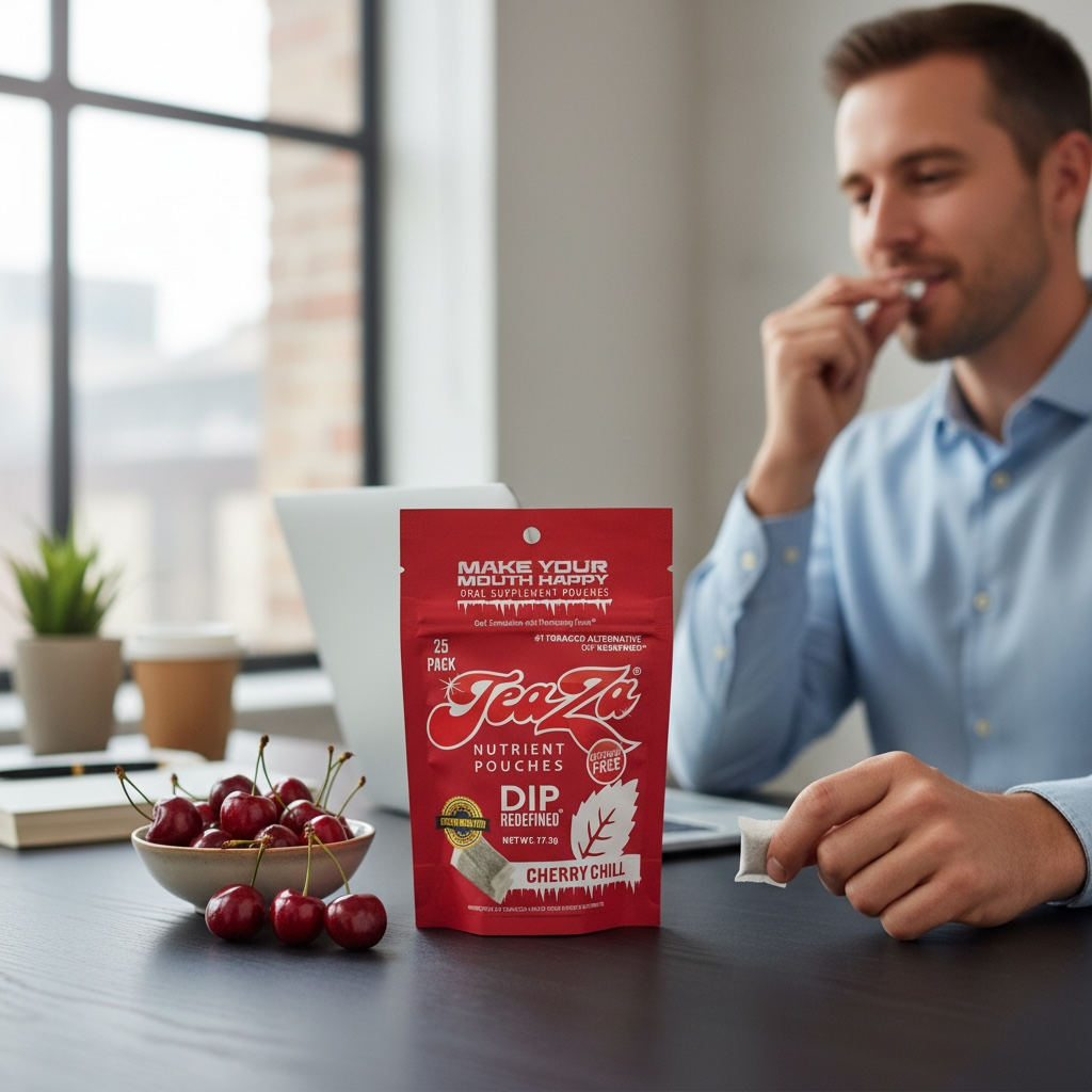 TeaZa® Cherry Chill – Nicotine-Free Herbal Pouches, 25 Count